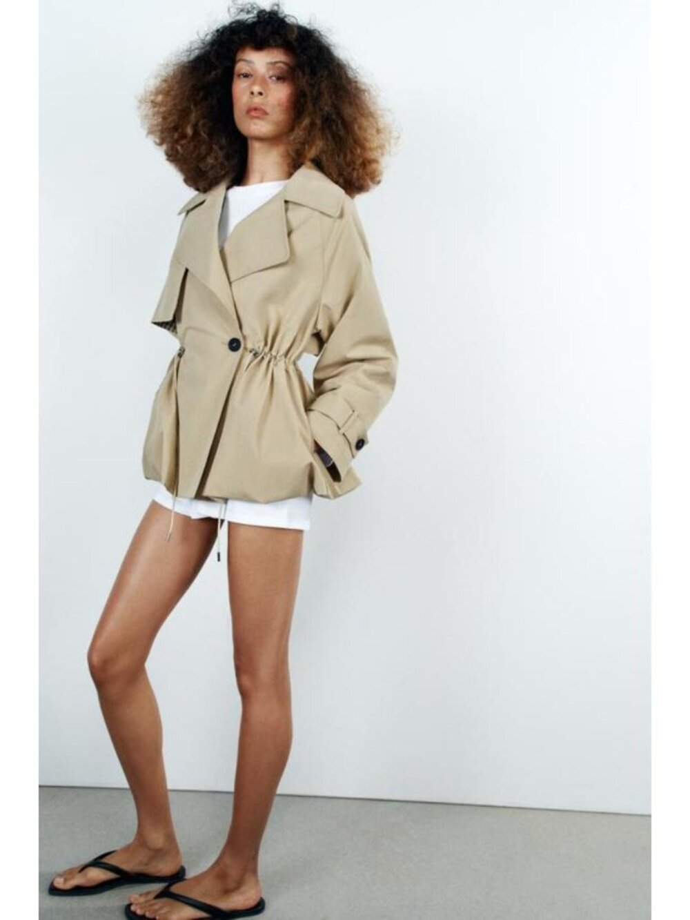 ZARA DOUBLE-BREASTED DRAWSTRING TRENCH JACKET 6318/011/075